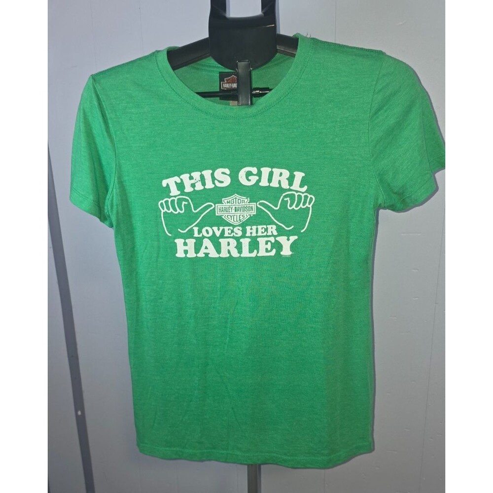 This Girl Lovers Her Harley Davidson Shirt Green T-shirt Size L Columbus GA